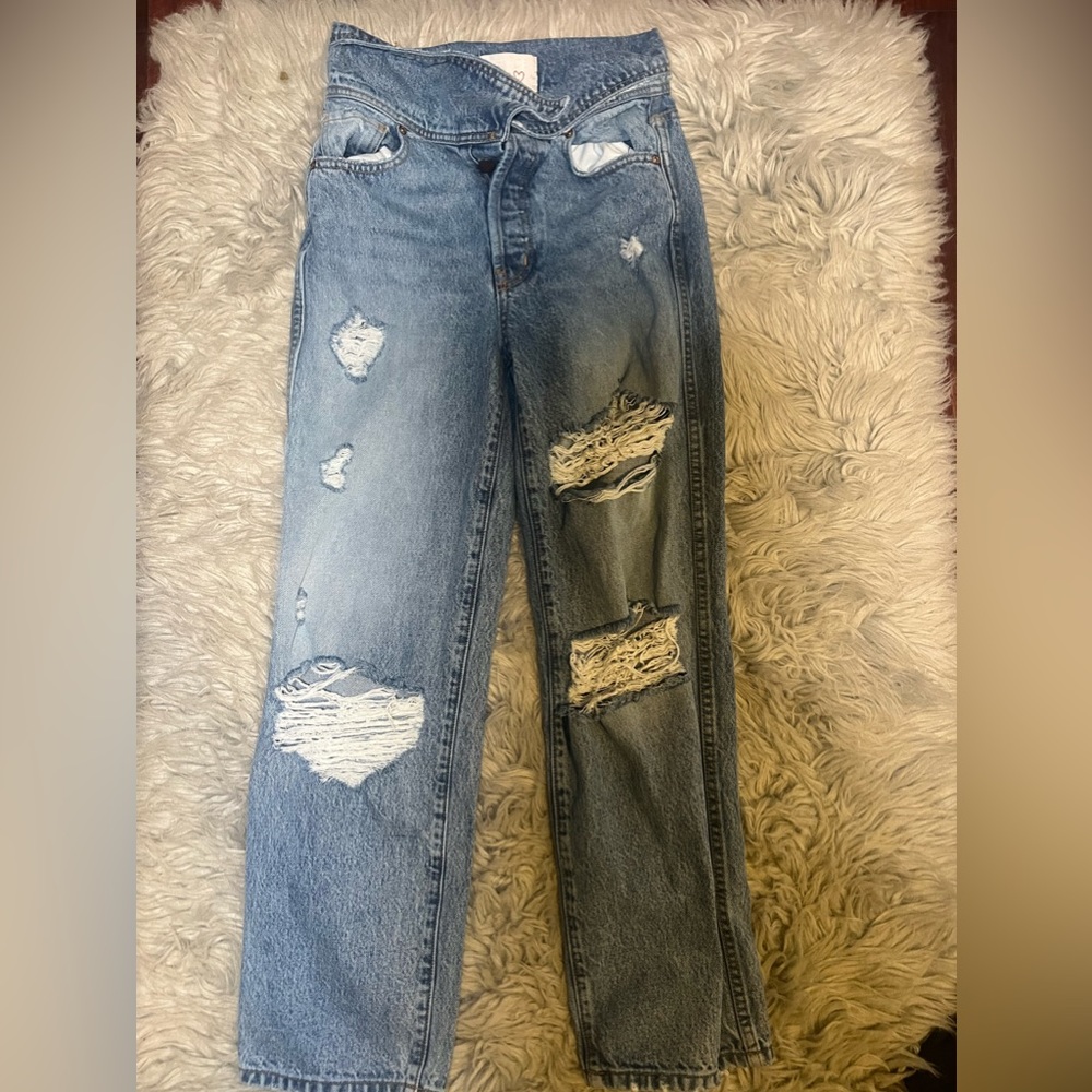 REVICE FOLDOVER WAISTBAND STRAIGHT DENIM JEANS